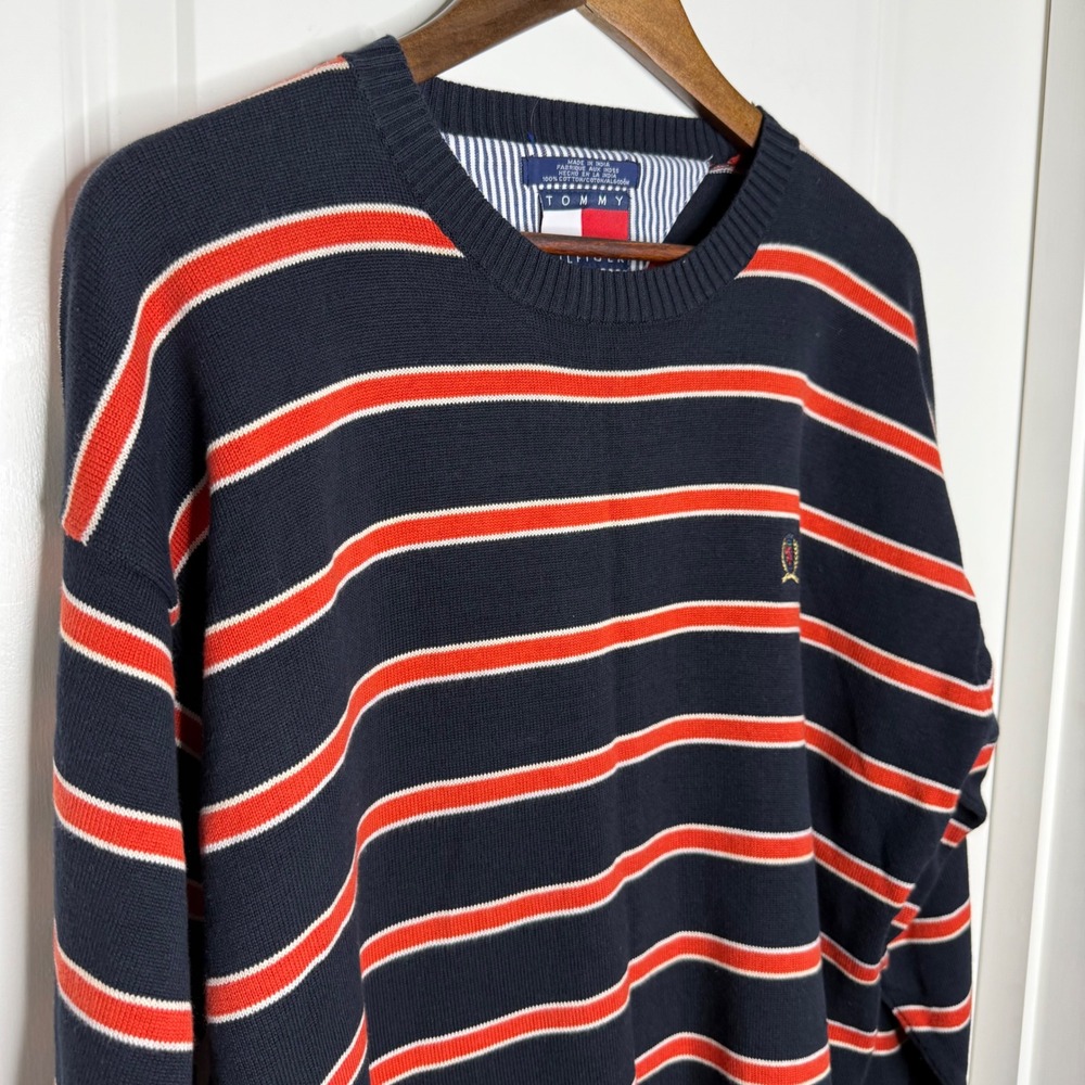 Tommy Hilfiger‎ Mens Striped Crew Neck Cotton Sweater Size L Y2K